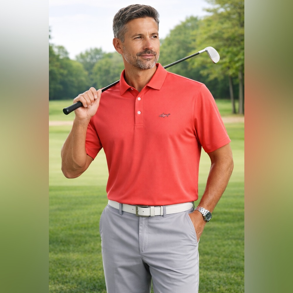 Greg Norman Golf Polo Men’s XL Coral Five Iron Fit Short Sleeve Play Dry